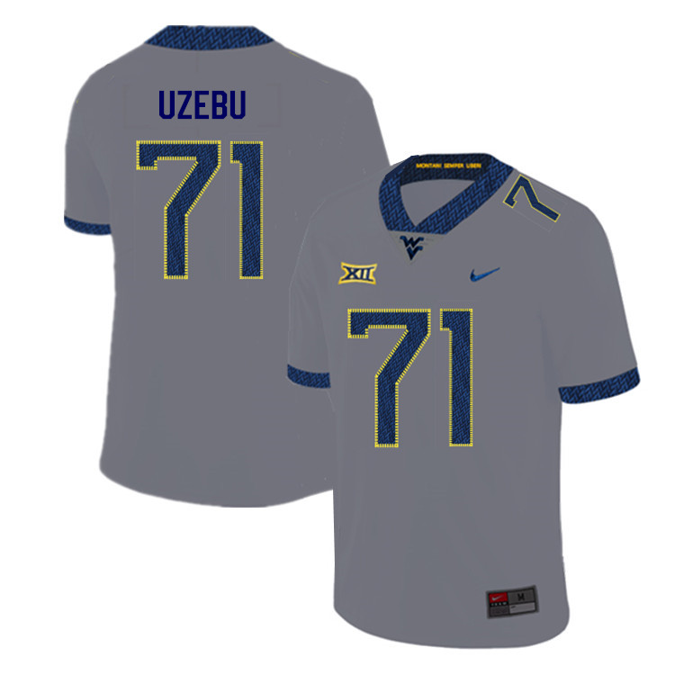 2019 Men #71 Junior Uzebu West Virginia Mountaineers College Football Jerseys Sale-Gray